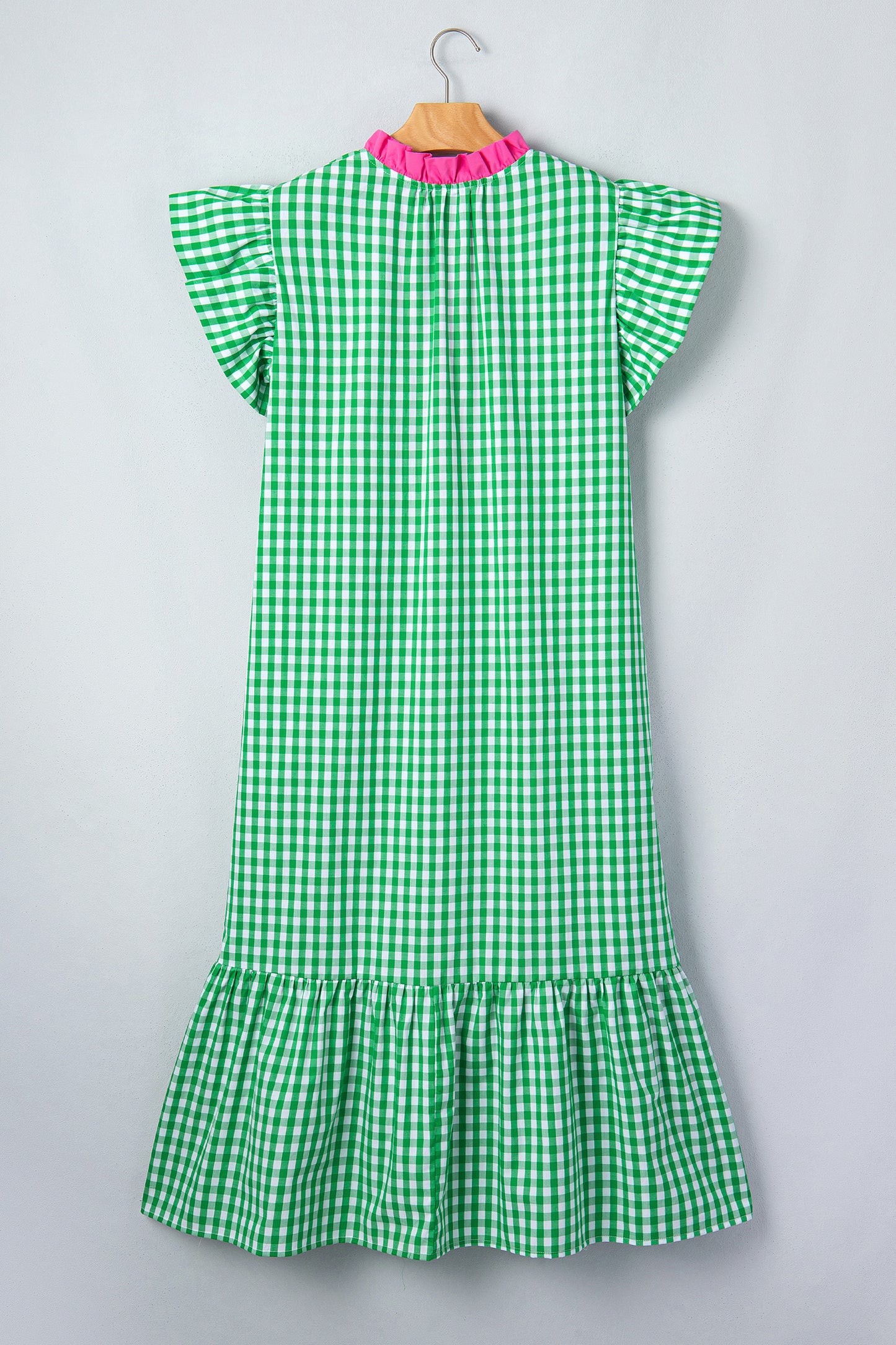 Bright Green Summer Color-Blocked Plaid Pattern Midi Dress
