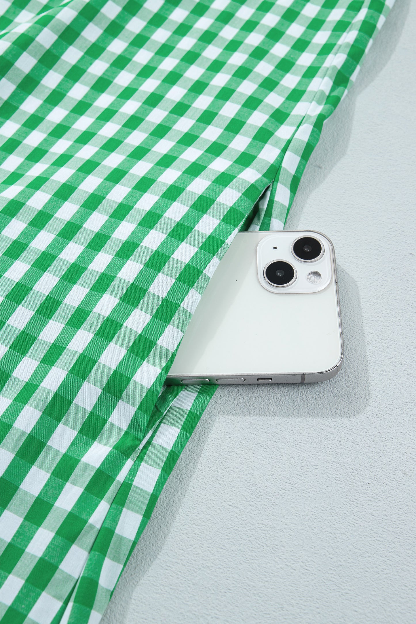 Bright Green Summer Color-Blocked Plaid Pattern Midi Dress