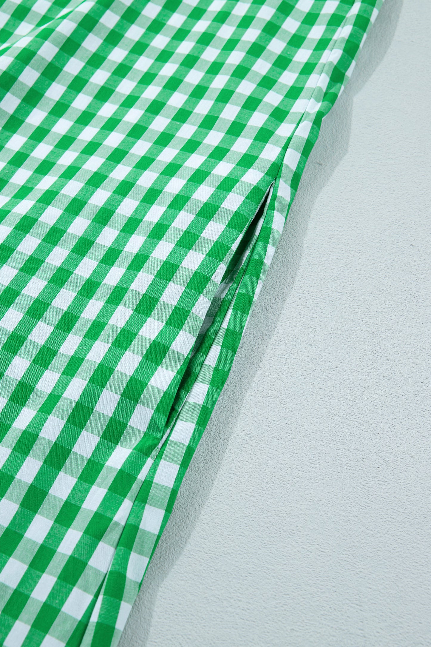 Bright Green Summer Color-Blocked Plaid Pattern Midi Dress