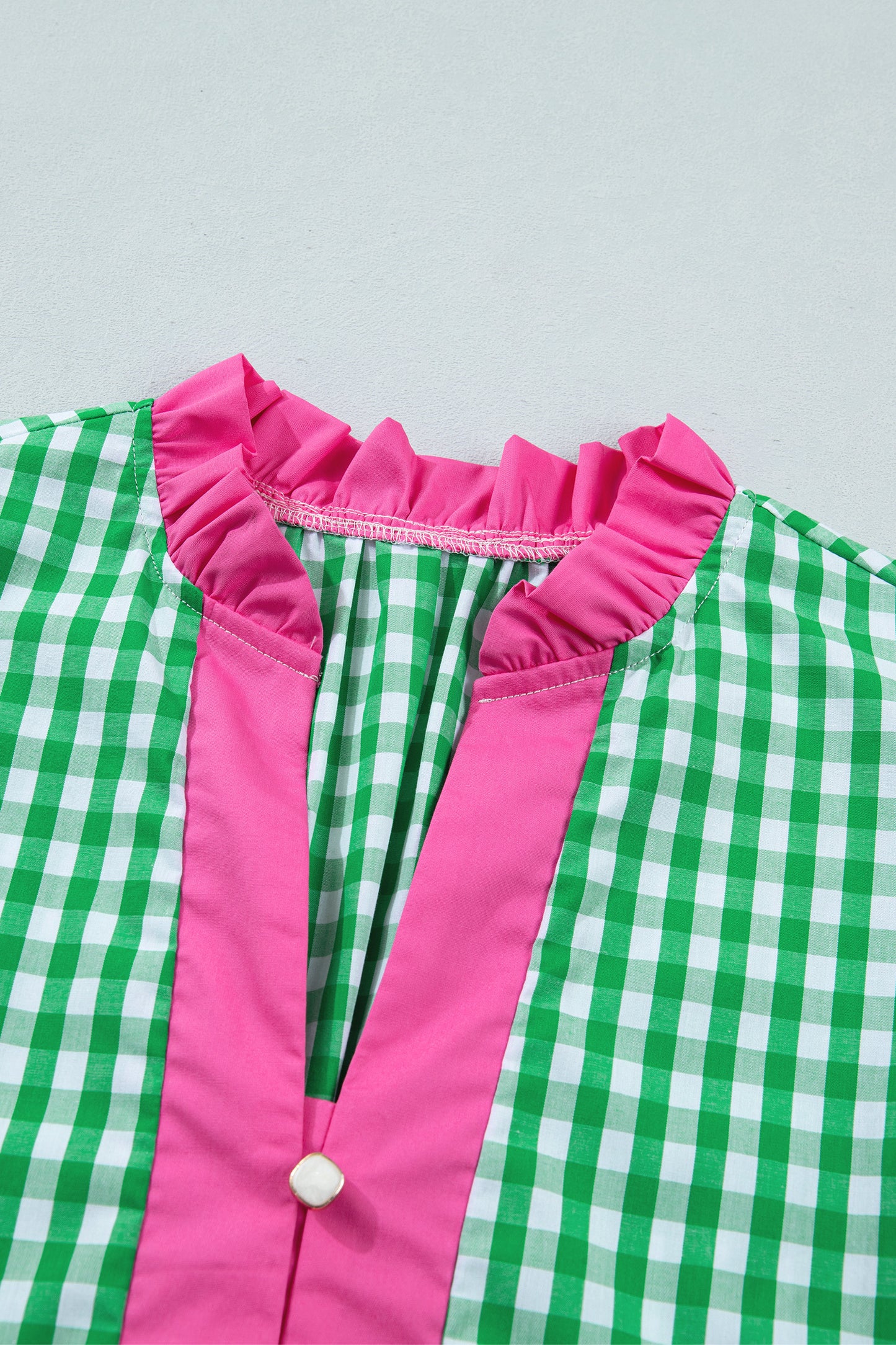 Bright Green Summer Color-Blocked Plaid Pattern Midi Dress