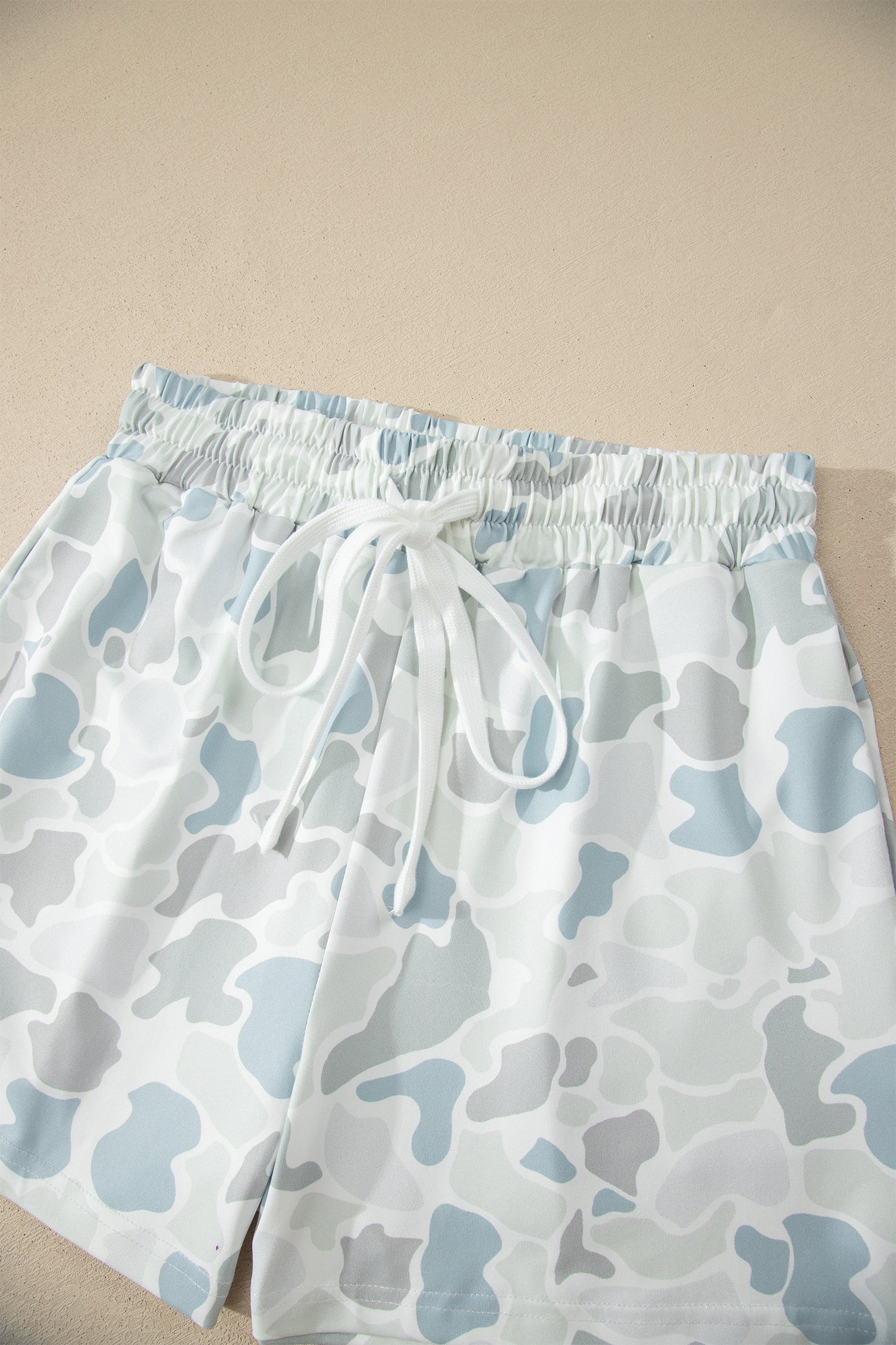 Multicolour Camouflage Print Casual Tee Drawstring Short Set