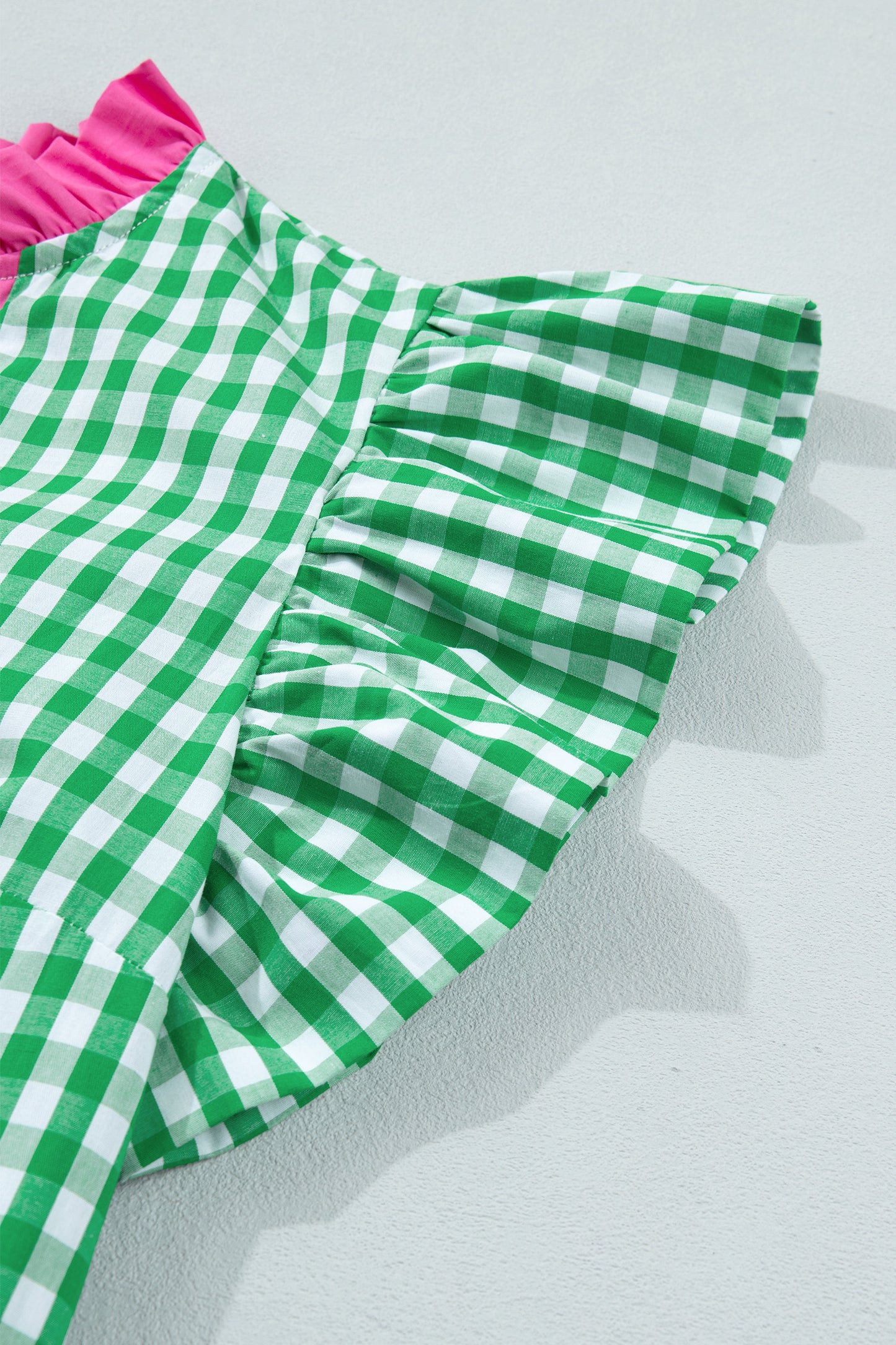Bright Green Summer Color-Blocked Plaid Pattern Midi Dress